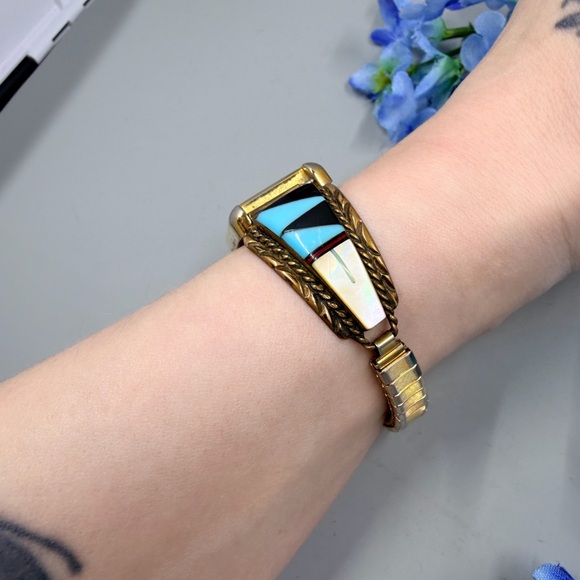 925 Southwestern Navajo Sterling Silver Vintage Nadia Signed Watch - Picture 3 of 6